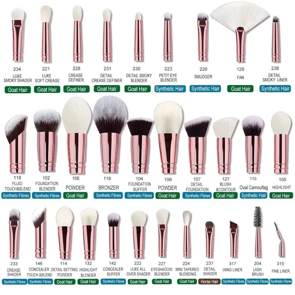 Bueart Design 32Pieces Pearl White Luxury Goat Hair Horse Hair Makeup Brush Set